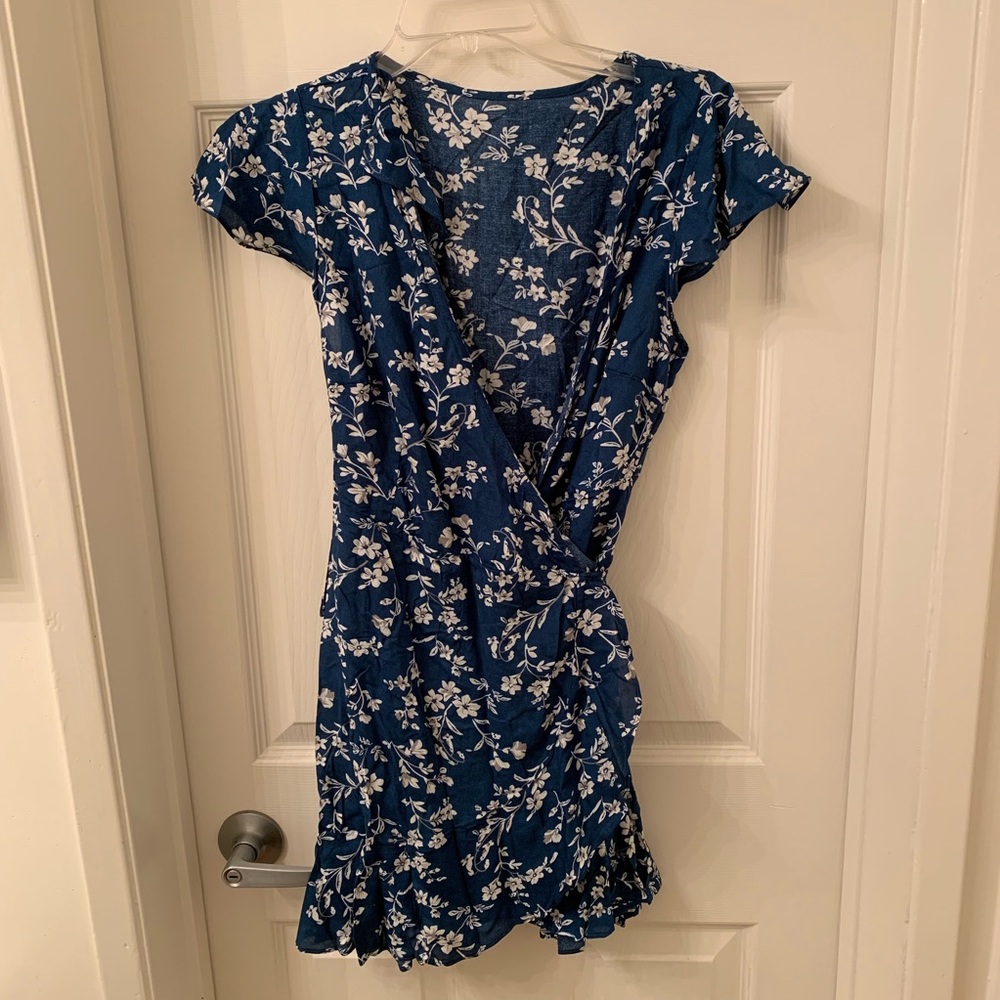Teal Zaful Floral Wrap Dress with Side Tie